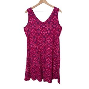 Fresh Produce Pink Purple Geometric V Neck Sleeveless Dress Plus Size 1X Casual